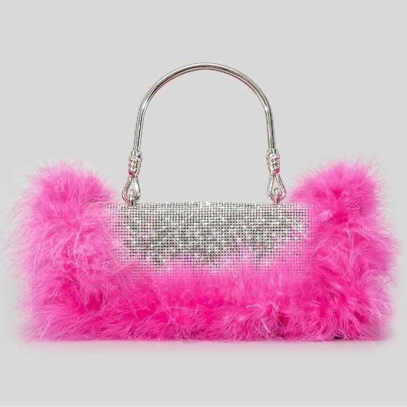 Handbags - Rhinestone and Ostrich Feather Top Handle Bag